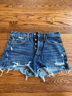 Agolde Parker Distressed High-Rise Denim Shorts in Dark Blue